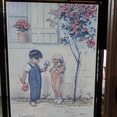 3 Vintage art pieces; Painting by Betsy Jones, 1974 Modernism; mirror and print dÃ©cor piece by Georges Redon   titled "Emotion"