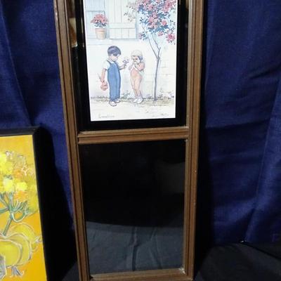 3 Vintage art pieces; Painting by Betsy Jones, 1974 Modernism; mirror and print dÃ©cor piece by Georges Redon   titled "Emotion"