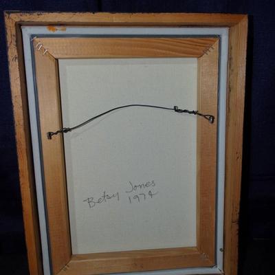 3 Vintage art pieces; Painting by Betsy Jones, 1974 Modernism; mirror and print dÃ©cor piece by Georges Redon   titled "Emotion"