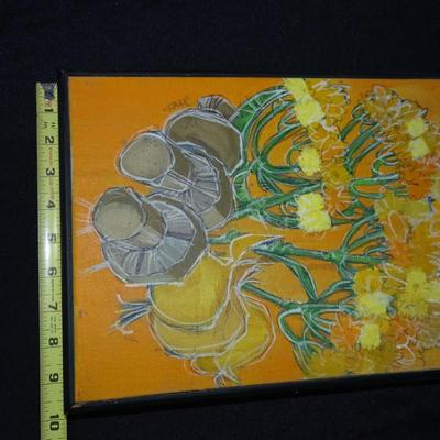 3 Vintage art pieces; Painting by Betsy Jones, 1974 Modernism; mirror and print dÃ©cor piece by Georges Redon   titled "Emotion"