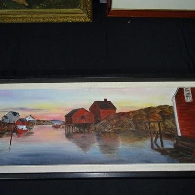 2 Vintage art pieces including a limited print on canvas "Pinkie" by Lawrence and a painting of Peggy's Cove in Nova...