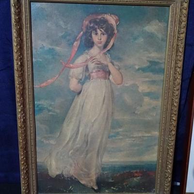 2 Vintage art pieces including a limited print on canvas "Pinkie" by Lawrence and a painting of Peggy's Cove in Nova...