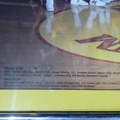 1985-1986 Defending World Champion Lakers Team Framed Poster, compliments of Hormel.