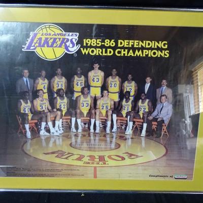 1985-1986 Defending World Champion Lakers Team Framed Poster, compliments of Hormel.