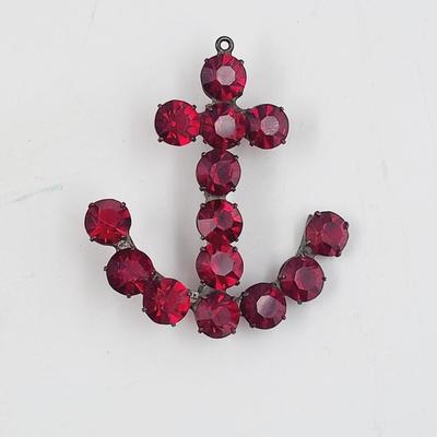 STERLING FAUX GARNET CROSS PIN