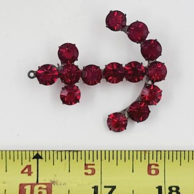 STERLING FAUX GARNET CROSS PIN