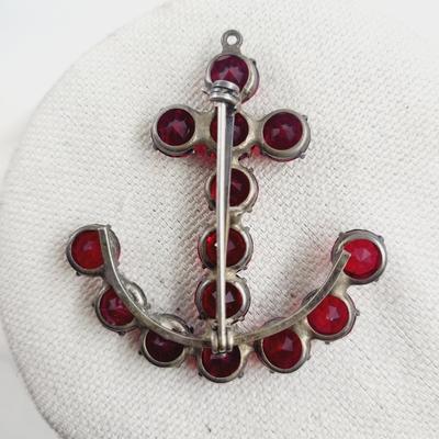 STERLING FAUX GARNET CROSS PIN
