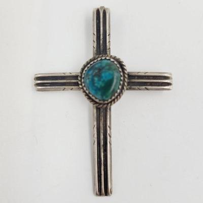 STERLING & TURQUOISE PENDANT CROSS