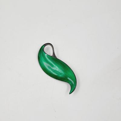 GREEN ENAMEL NORWAY STERLING BROOCH