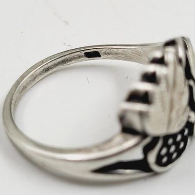 . 925 STERLING LEAF DECORATED RING