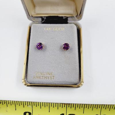 14K GOLD W/ GENUINE PURPLE AMETHYST EARRINGS
