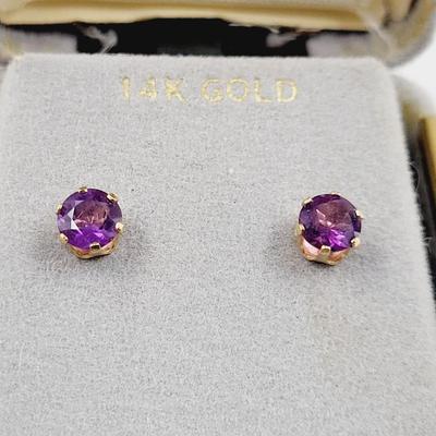 14K GOLD W/ GENUINE PURPLE AMETHYST EARRINGS