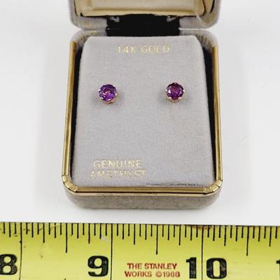 14K GOLD W/ GENUINE PURPLE AMETHYST EARRINGS