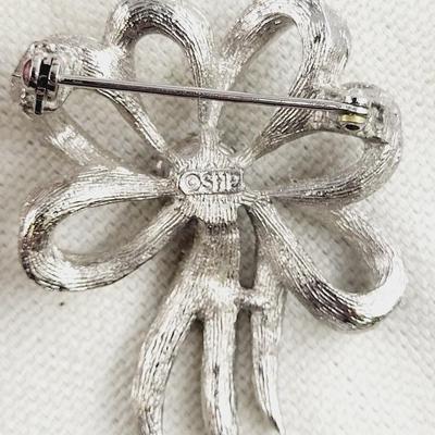 VINTAGE DESIGNER SIGNED SILVER TONED & FAUX AQUAMARINE BROOCH