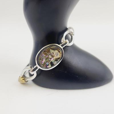 AVON OVAL ABALONE BEZEL SILVER & GOLD TONED BRACELET