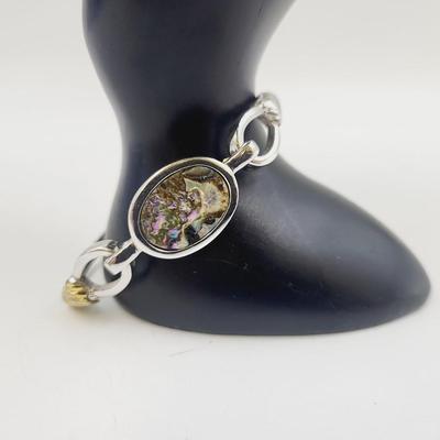 AVON OVAL ABALONE BEZEL SILVER & GOLD TONED BRACELET