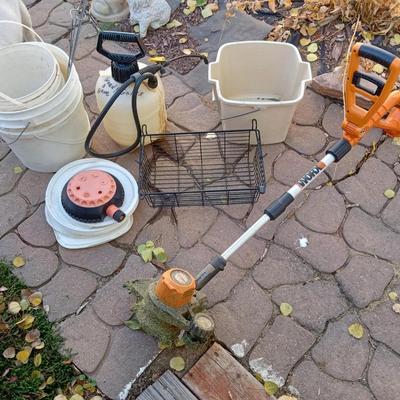 WORX CORDLESS WEED CUTTER, SPRAYER, BUCKETS AND MORE