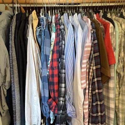 Lot 110 Closet of Mens Cloths Shirts Shoes Ties Pendleton Hawaiian Brief Case