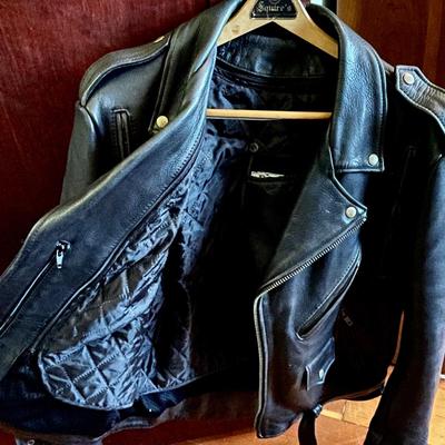 Lot 111 Foxcraft Leather Biker Jacket Size 46 & Chippewa Engineer Leather Boots Size 10D
