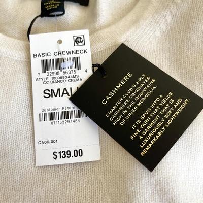 Lot 115 New with Tags Ladies Cashmere Crew Neck Sweater Charter Club Size Small