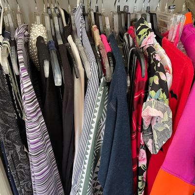 Lot 117 Closet of Ladies Cloths Dresses Jackets Coats Purses Shoes