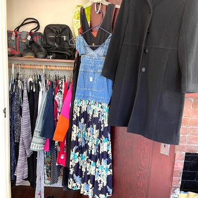 Lot 117 Closet of Ladies Cloths Dresses Jackets Coats Purses Shoes