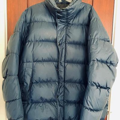 Lot 123 Spiewak NY Down Winter Jacket Size Large Puffy NAVY BLUE Zipper Hood Drawstring Waist