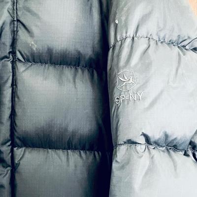Lot 123 Spiewak NY Down Winter Jacket Size Large Puffy NAVY BLUE Zipper Hood Drawstring Waist