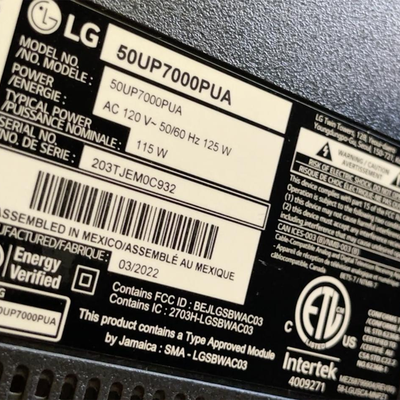 Lot 129 LG 50" Flat Screen TV "Mfg Date 3/2022" Model #50UP7000PUA