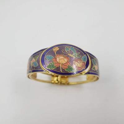 HINGED GOLD TONED CLOISONNE MUTI COLORED BRACELET
