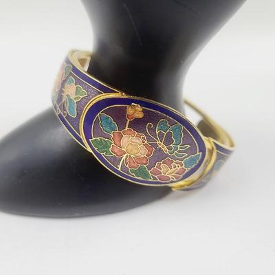 HINGED GOLD TONED CLOISONNE MUTI COLORED BRACELET