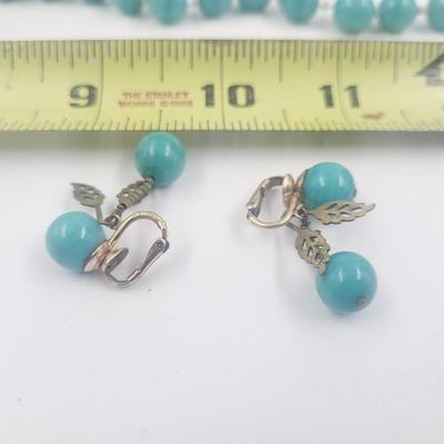 VINTAGE TURQUOISE COLORED NECKLACE W/ EARRING 12K 1/20 GOLD FILLED
