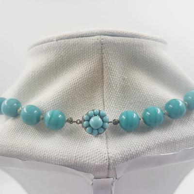 VINTAGE TURQUOISE COLORED NECKLACE W/ EARRING 12K 1/20 GOLD FILLED