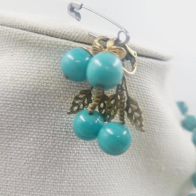 VINTAGE TURQUOISE COLORED NECKLACE W/ EARRING 12K 1/20 GOLD FILLED