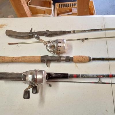 3 FISHING POLES AND 2 REELS