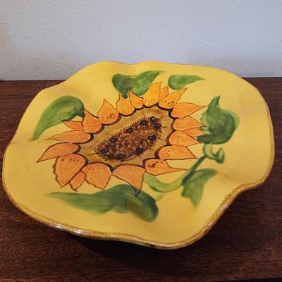 Beautiful 16" free form footed sunflower platter - Fleur de Soleil Romancing Provence Collection - Hand painted