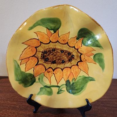 Beautiful 16" free form footed sunflower platter - Fleur de Soleil Romancing Provence Collection - Hand painted
