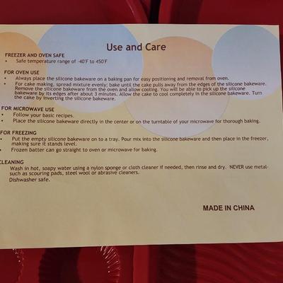 Lot of 7 Red Silicone Bakeware pans - bread pans, muffin tray, cake pans. New - Never used.