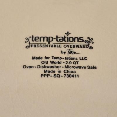 Temp-tations by Tara Presentable Ovenware Brown & Gold 2 Quart Round Covered Casserole in Holder w/ Lid