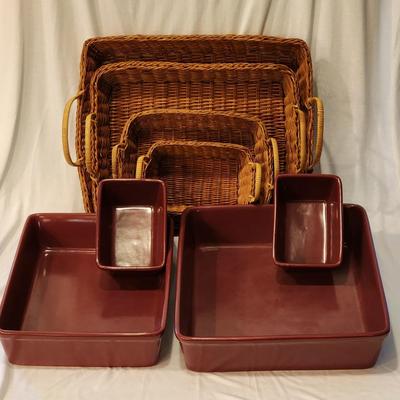 12 Pieces - Temp-tations by Tara Presentable Ovenware Maroon baking dishes in baskets with lids
