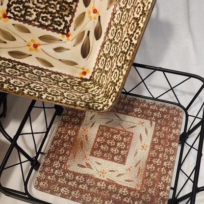 Large set of Temp-tations by Tara Presentable Ovenware - 5 square baking dishes with lids, 3 metal serving stands