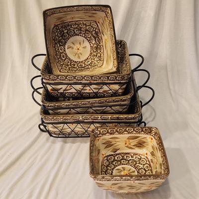Large set of Temp-tations by Tara Presentable Ovenware - 5 square baking dishes with lids, 3 metal serving stands