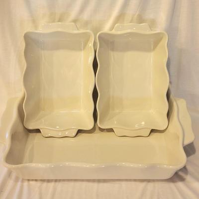 Set of 3 BICO Brand White Baking Dishes with Scalloped Edges