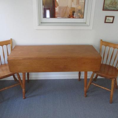 Solid Wood Drop Leaf Table With Two Chairs - B