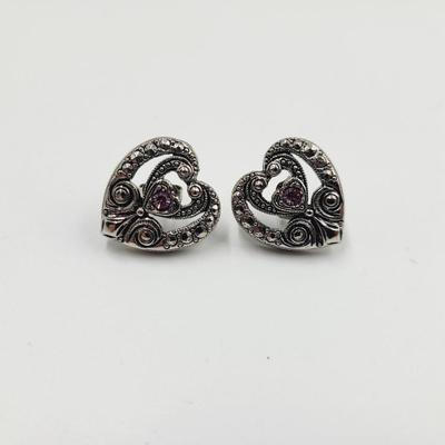 VINTAGE AVON SILVERTONED RHINESTONE HEART EARRINGS