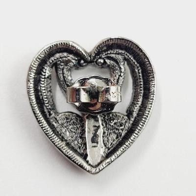 VINTAGE AVON SILVERTONED RHINESTONE HEART EARRINGS