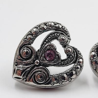 VINTAGE AVON SILVERTONED RHINESTONE HEART EARRINGS
