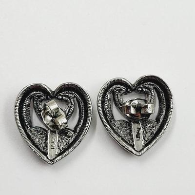 VINTAGE AVON SILVERTONED RHINESTONE HEART EARRINGS