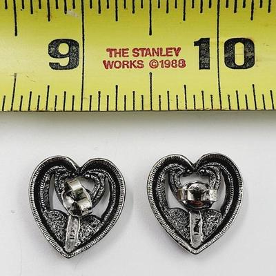 VINTAGE AVON SILVERTONED RHINESTONE HEART EARRINGS