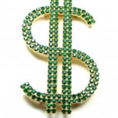 LOT 27: Bauer Prong Set Emerald Green Rhinestone Money Brooch